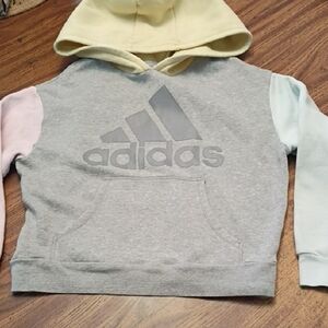 🩷Adidas Kids' Gray Hoodie with Pastel Sleeves Size 7/8